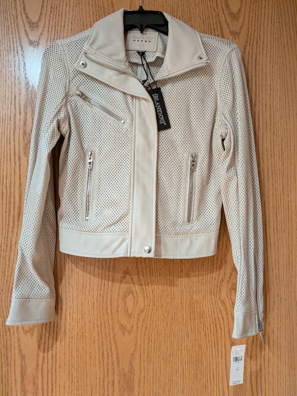 Blank NYC Mesh Moto Faux Leather Cream Jacket XS NWT